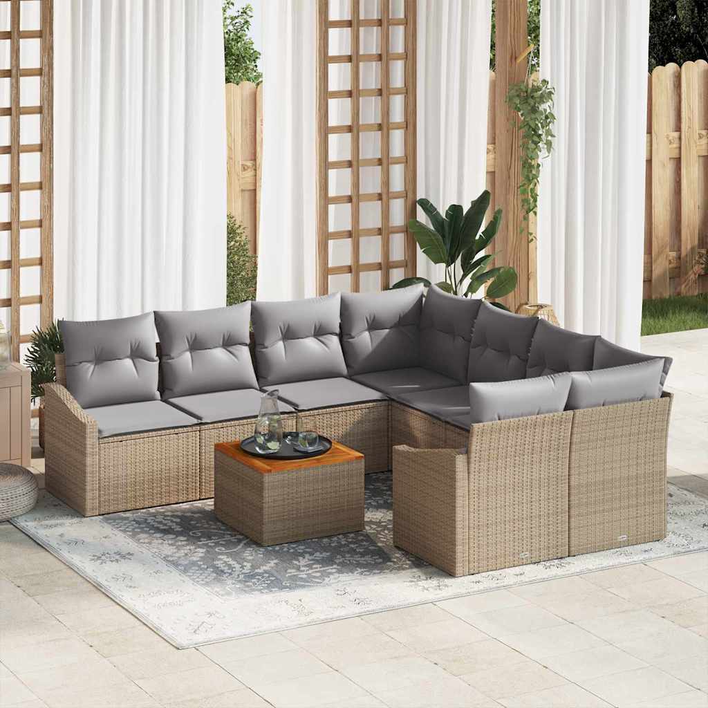 Gartensofa-set mit Kissen 9 pcs Beige Poly-Rattan