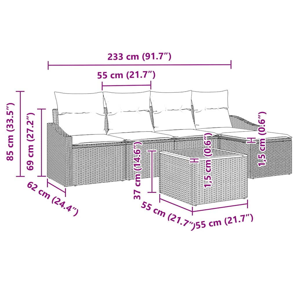 Gartensofa-set mit Kissen 6 pcs Schwarz Poly-Rattan