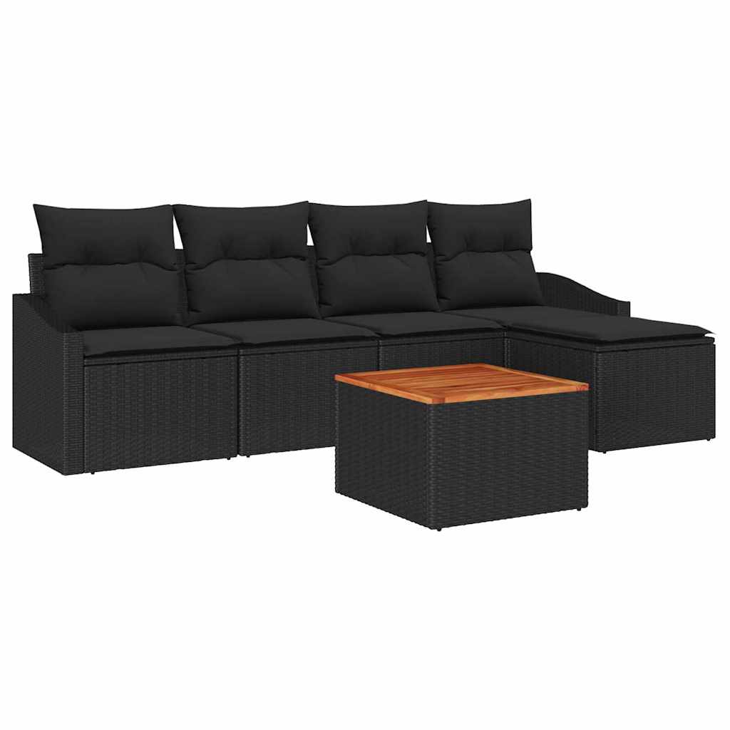 Gartensofa-set mit Kissen 6 pcs Schwarz Poly-Rattan