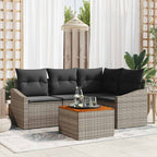 Gartensofa-set mit Kissen 5 pcs Grau Poly-Rattan