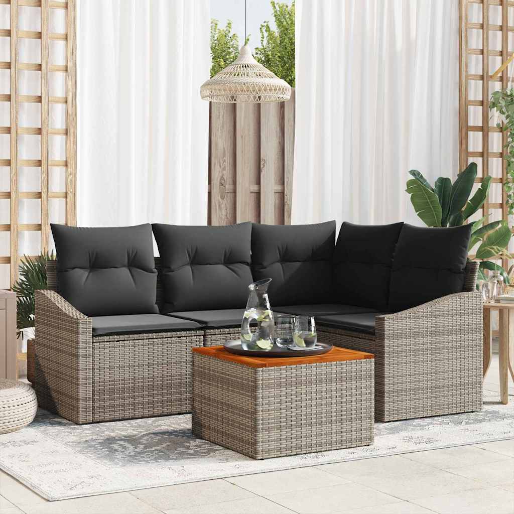 Gartensofa-set mit Kissen 5 pcs Grau Poly-Rattan