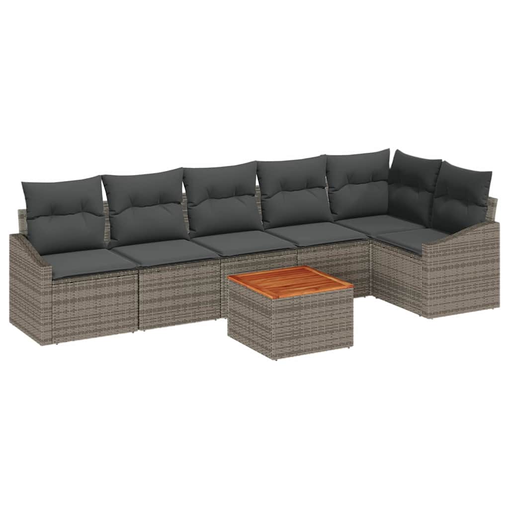 Gartensofa-set mit Kissen 7 pcs Grau Poly-Rattan