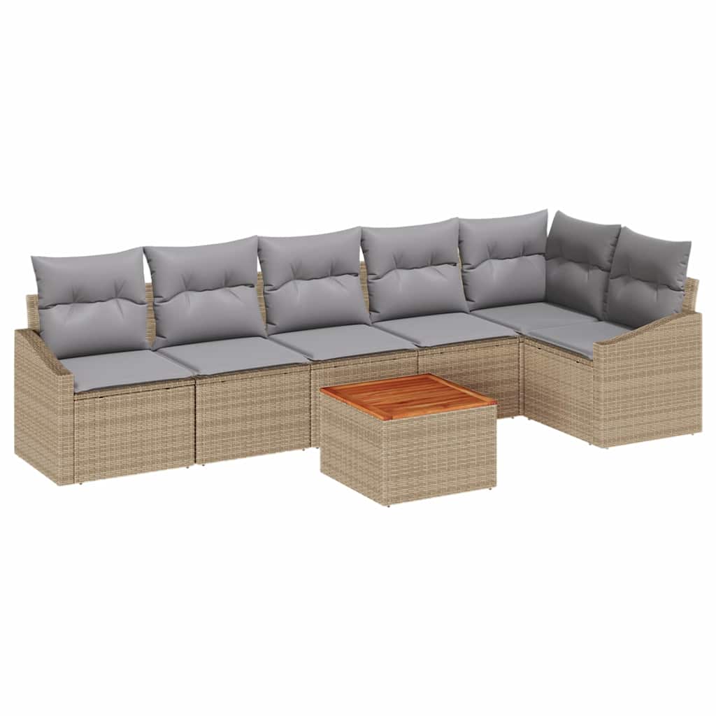 Gartensofa-set mit Kissen 7 pcs Beige Poly-Rattan
