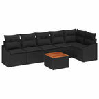 Gartensofa-set mit Kissen 7 pcs Schwarz Poly-Rattan