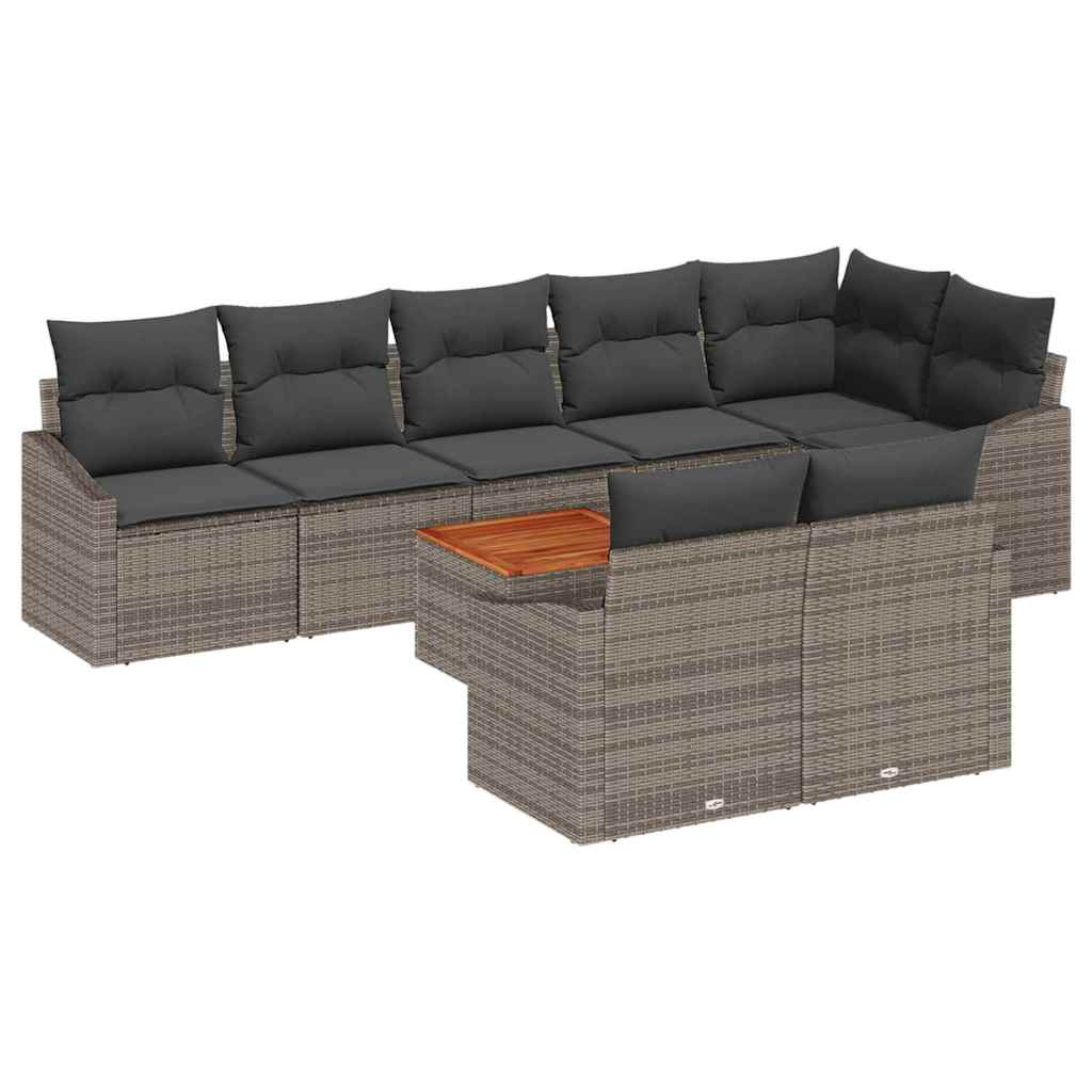 Gartensofa-set mit Kissen 9 pcs Grau Poly-Rattan