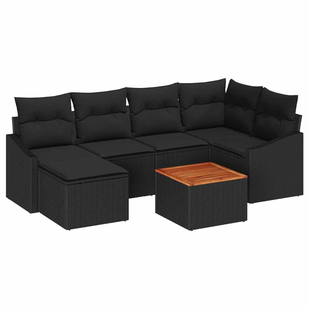 Gartensofa-set mit Kissen 7 pcs Schwarz Poly-Rattan