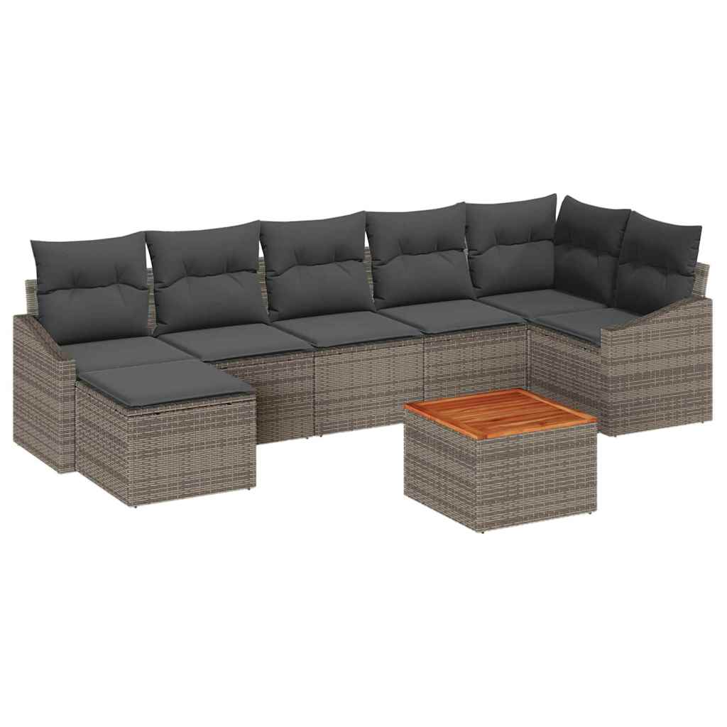 Gartensofa-set mit Kissen 8 pcs Grau Poly-Rattan