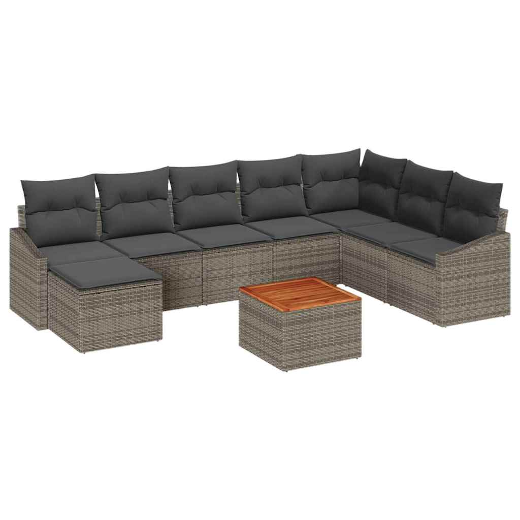 Gartensofa-set mit Kissen 9 pcs Grau Poly-Rattan