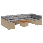 Gartensofa-set mit Kissen 11 pcs Beige Poly-Rattan