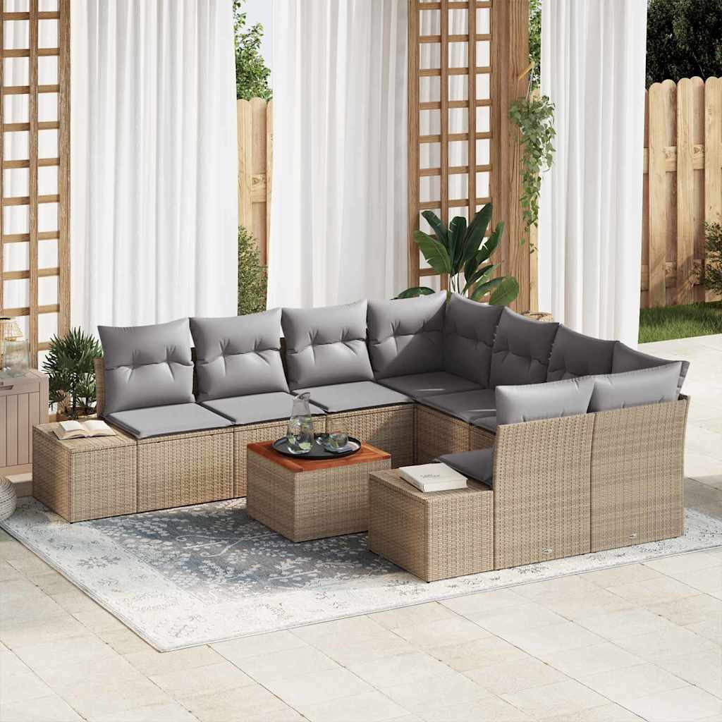 Gartensofa-set mit Kissen 9 pcs Beige Poly-Rattan