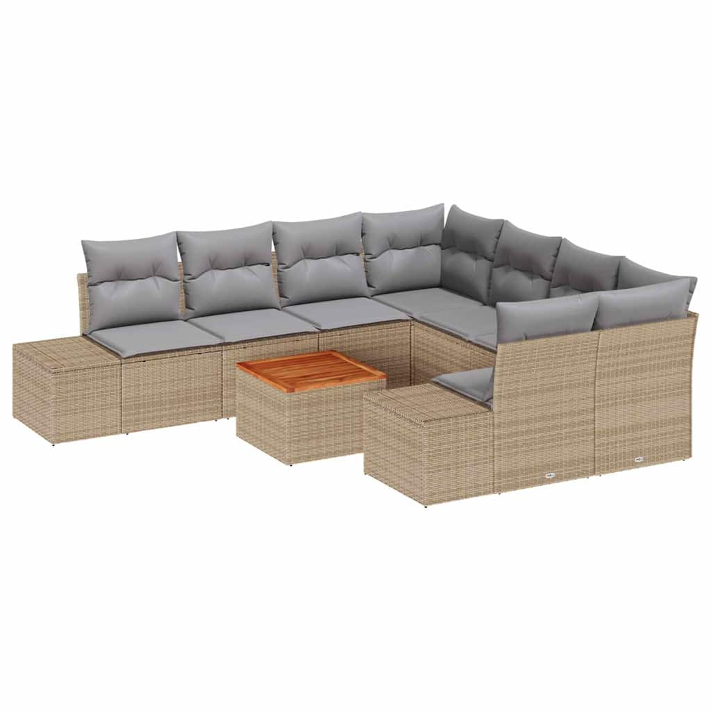Gartensofa-set mit Kissen 9 pcs Beige Poly-Rattan