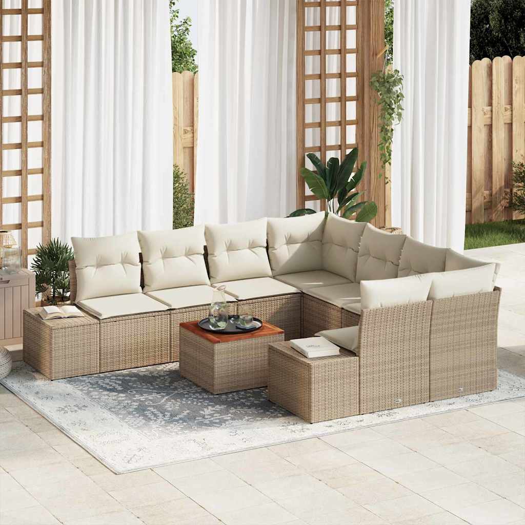 Gartensofa-set mit Kissen 9 pcs Beige Poly-Rattan