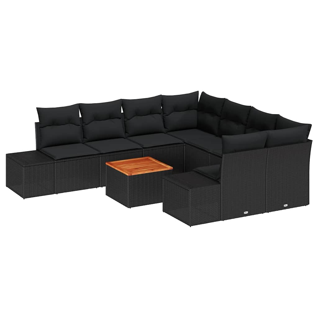 Gartensofa-set mit Kissen 9 pcs Schwarz Poly-Rattan