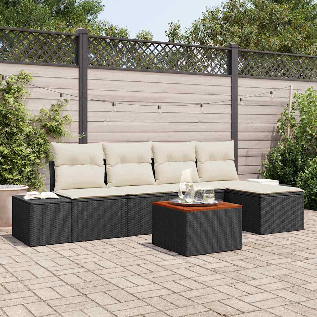 Gartensofa-set mit Kissen 6 pcs Schwarz Poly-Rattan