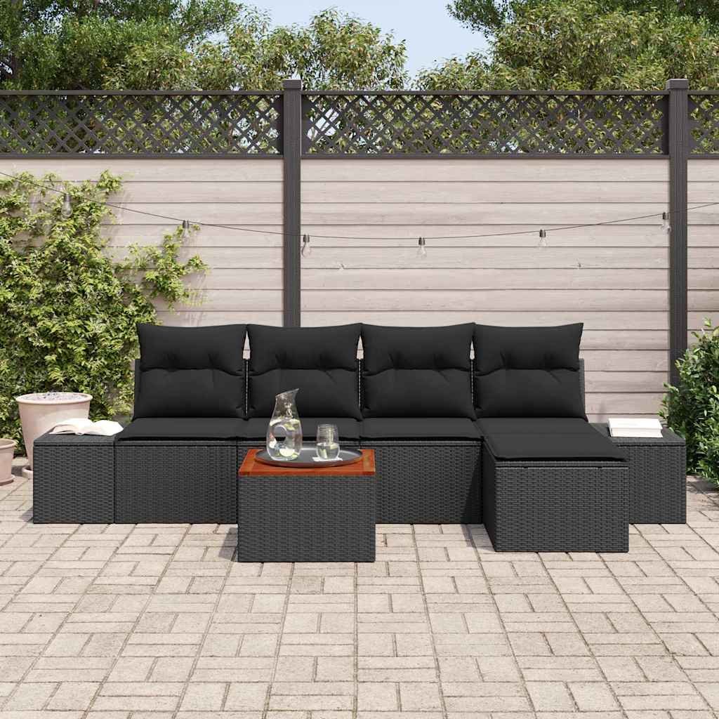 Gartensofa-set mit Kissen 6 pcs Schwarz Poly-Rattan