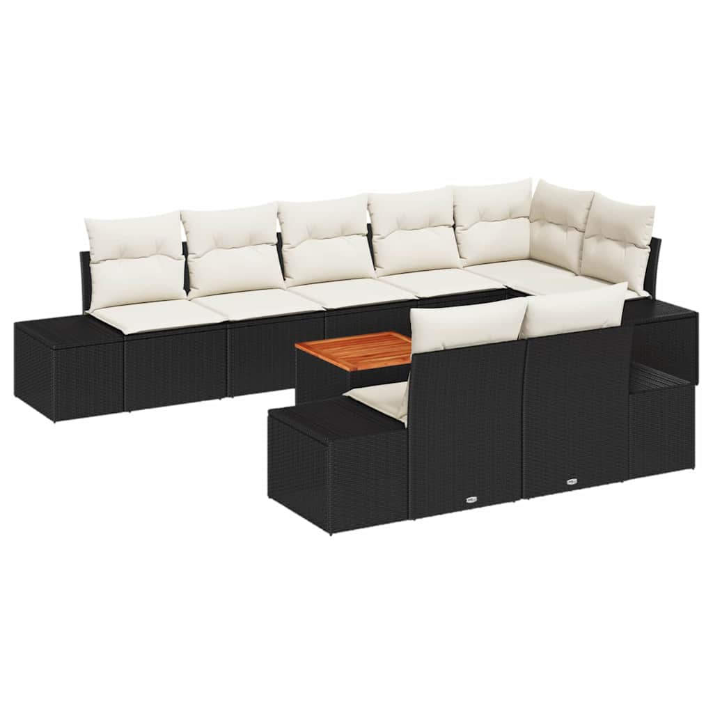 Gartensofa-set mit Kissen 9 pcs Schwarz Poly-Rattan