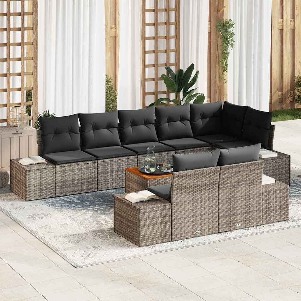 Gartensofa-set mit Kissen 9 pcs Grau Poly-Rattan