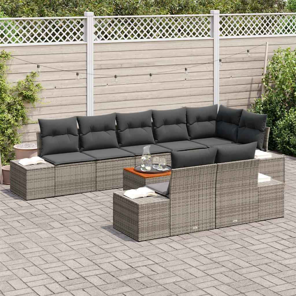 Gartensofa-set mit Kissen 9 pcs Grau Poly-Rattan