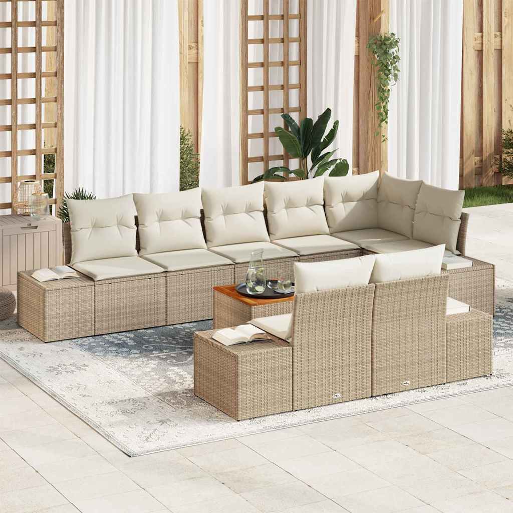 Gartensofa-set mit Kissen 9 pcs Beige Poly-Rattan