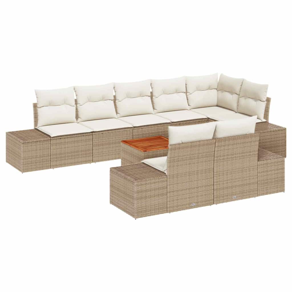 Gartensofa-set mit Kissen 9 pcs Beige Poly-Rattan