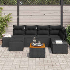 Gartensofa-set mit Kissen 7 pcs Schwarz Poly-Rattan