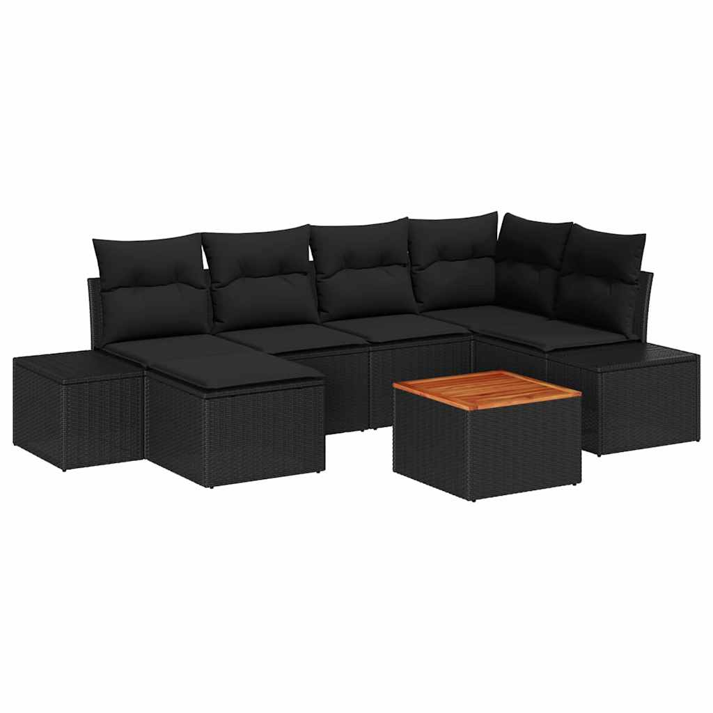 Gartensofa-set mit Kissen 7 pcs Schwarz Poly-Rattan