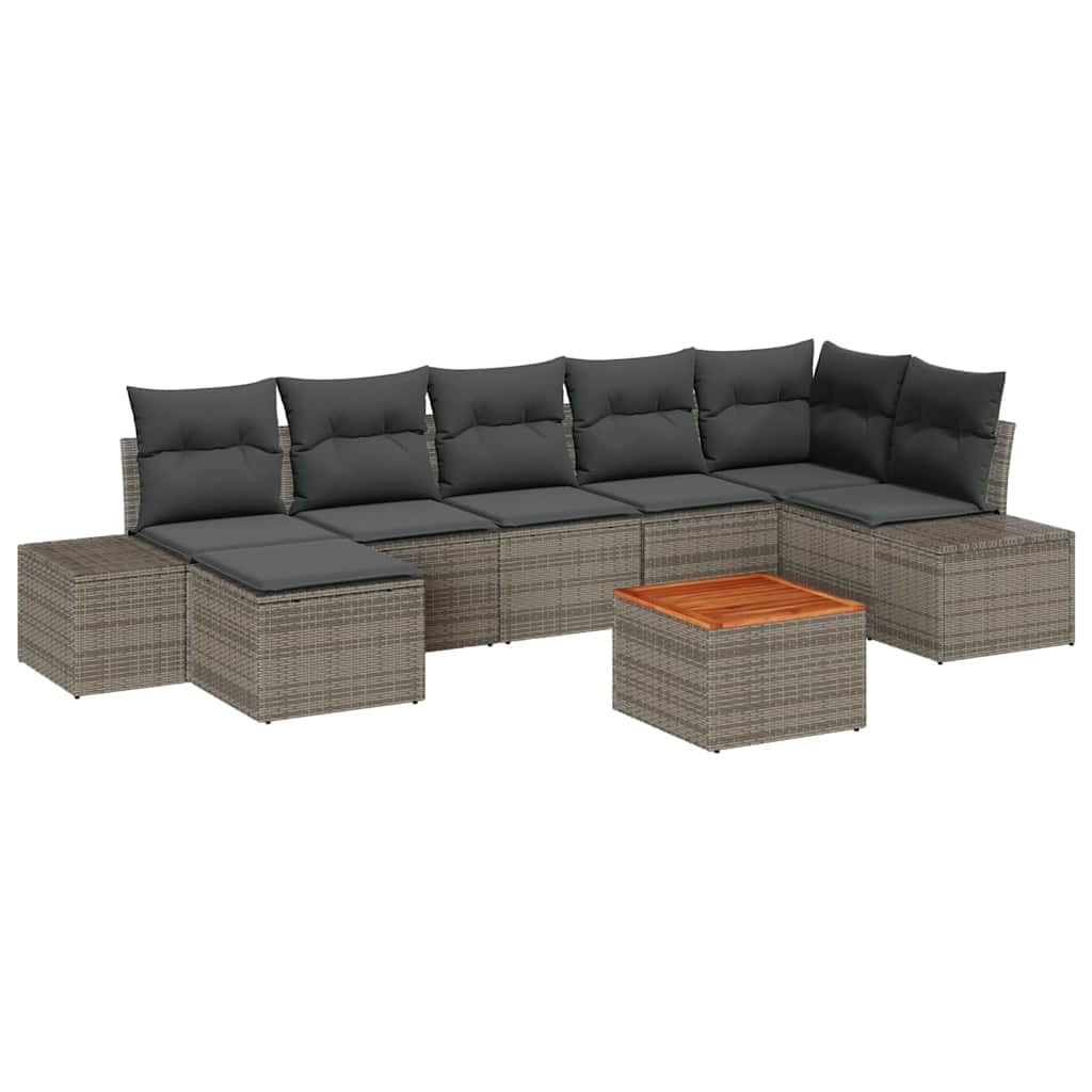 Gartensofa-set mit Kissen 8 pcs Grau Poly-Rattan