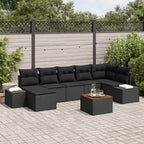 Gartensofa-set mit Kissen 8 pcs Schwarz Poly-Rattan