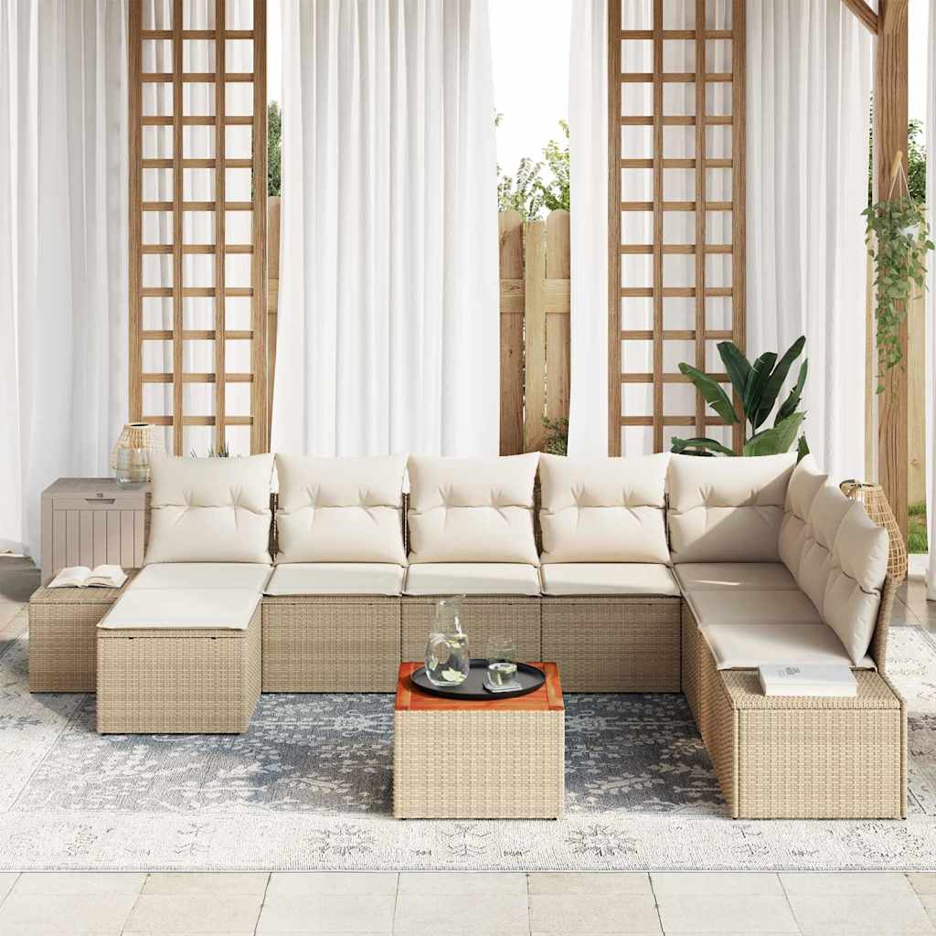 Gartensofa-set mit Kissen 9 pcs Beige Poly-Rattan
