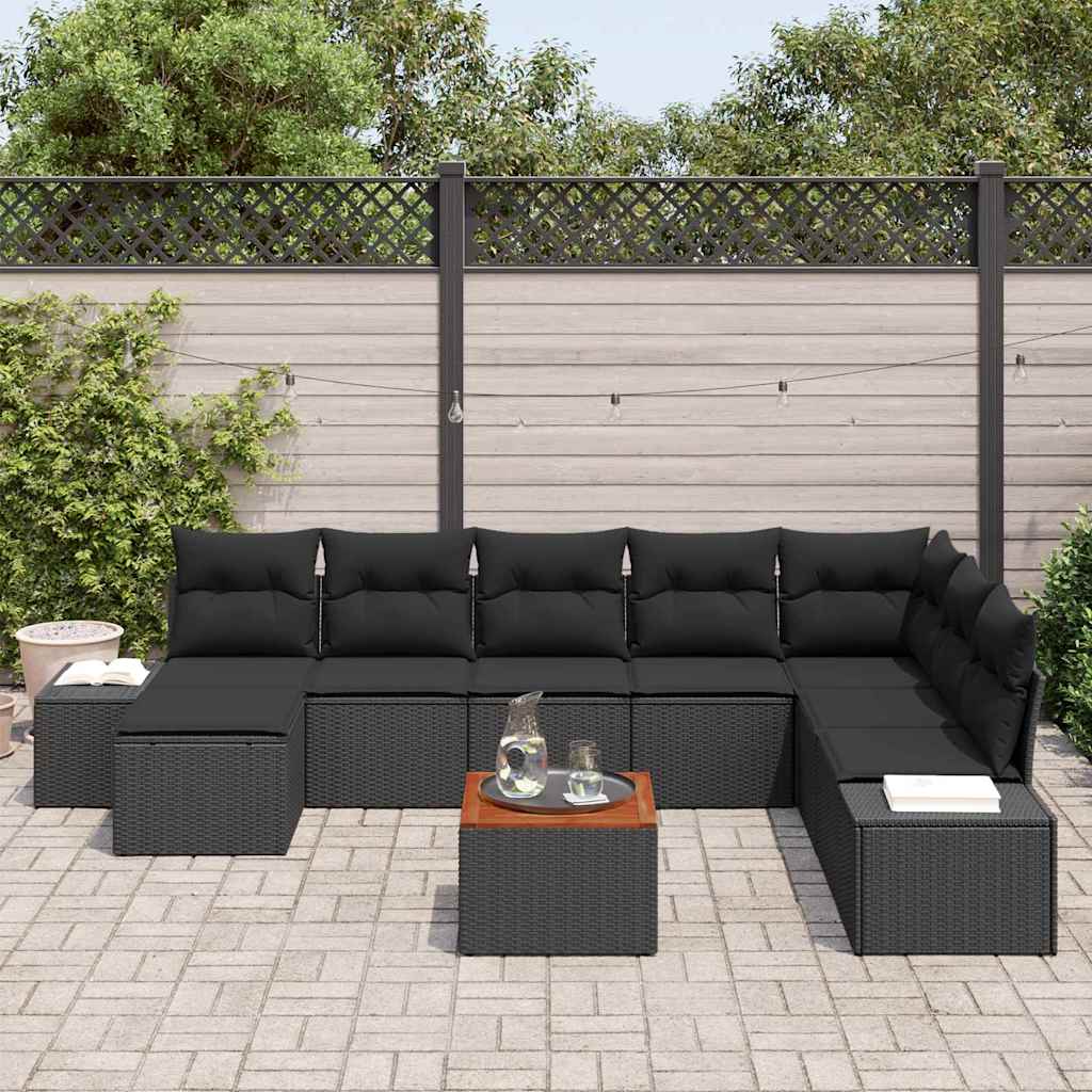 Gartensofa-set mit Kissen 9 pcs Schwarz Poly-Rattan