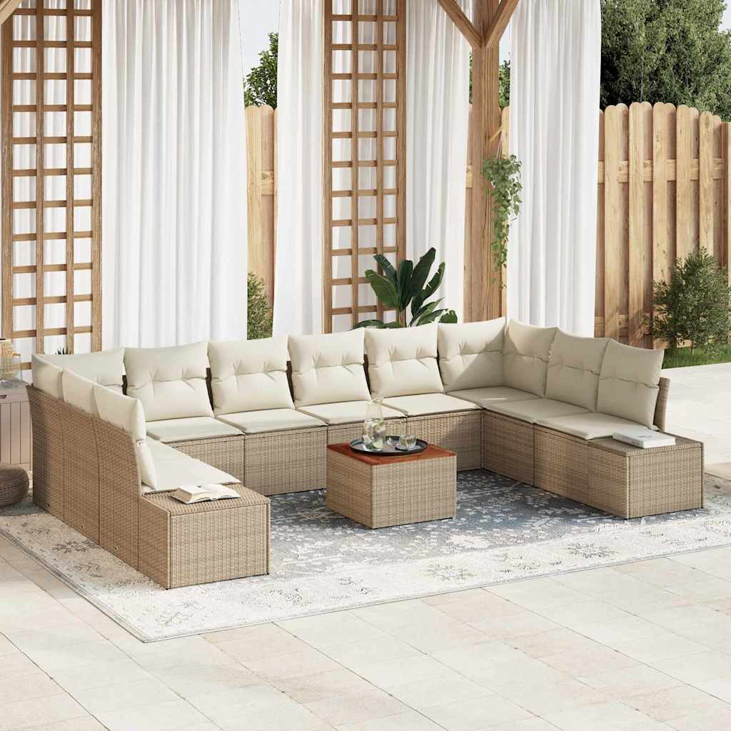 Gartensofa-set mit Kissen 11 pcs Beige Poly-Rattan