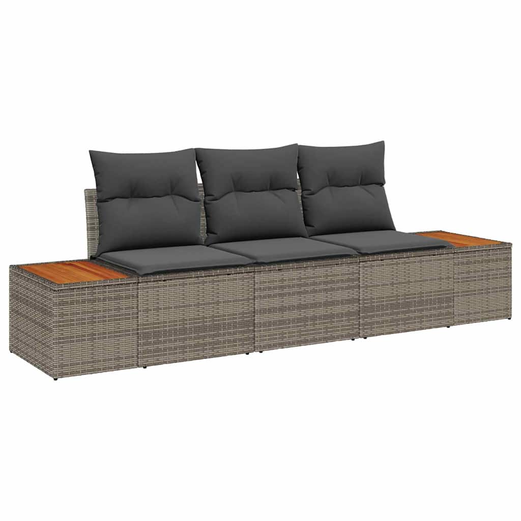 Gartensofa-set mit Kissen 3 pcs Grau Poly-Rattan