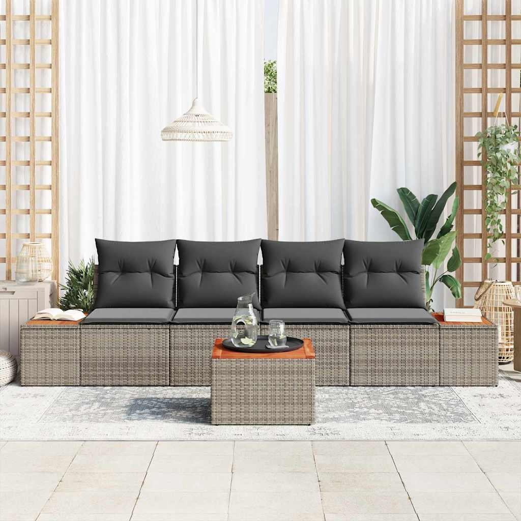 Gartensofa-set mit Kissen 5 pcs Grau Poly Rattan