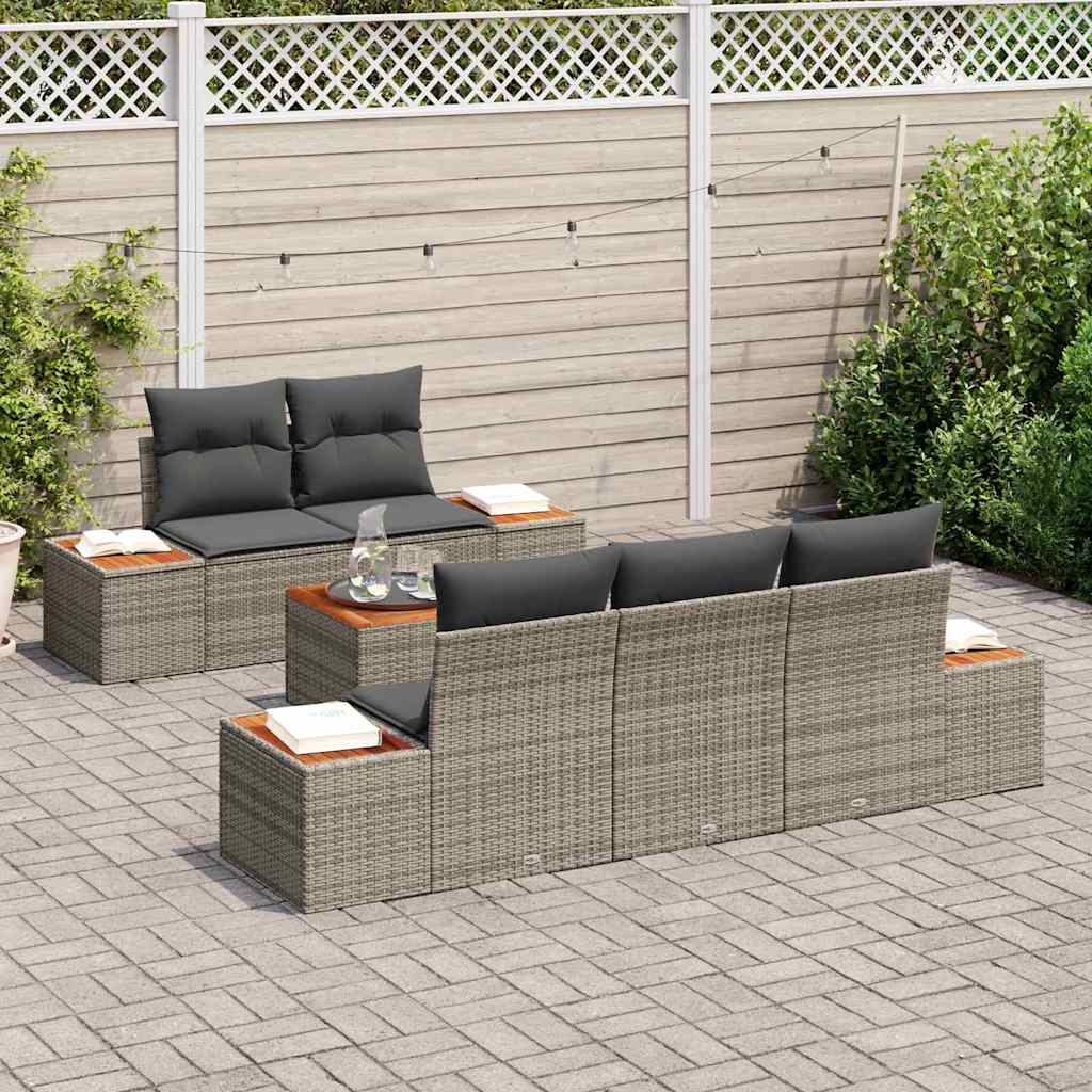 Gartensofa-set mit Kissen 6 pcs Grau Poly Rattan