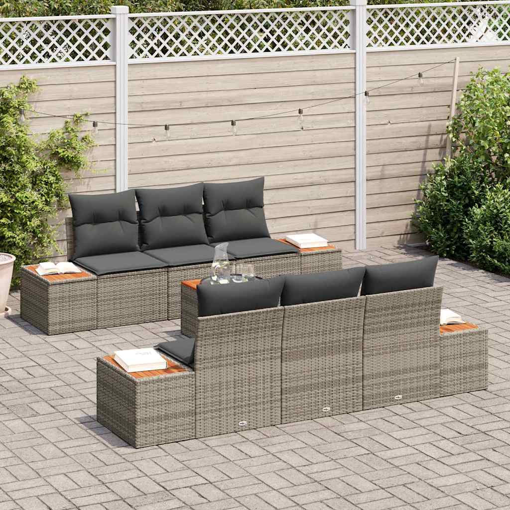 Gartensofa-set mit Kissen 7 pcs Grau Poly Rattan