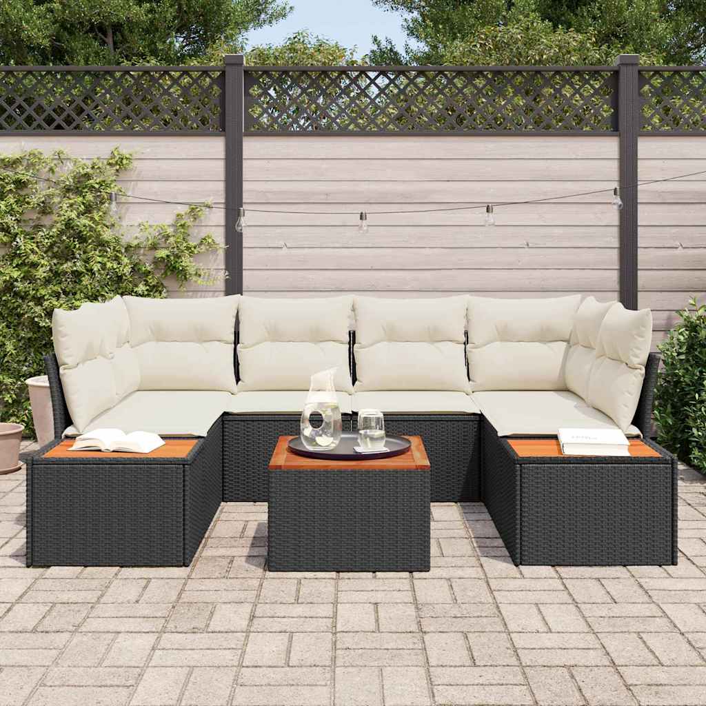 Gartensofa-set mit Kissen 6 pcs Schwarz Poly Rattan