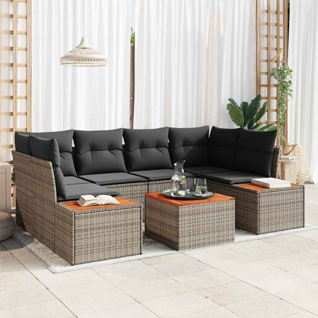 Gartensofa-set mit Kissen 6 pcs Grau Poly Rattan