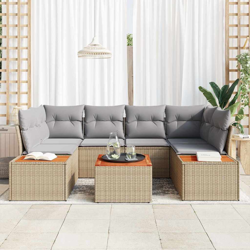 Gartensofa-set mit Kissen 6 pcs Beige Poly Rattan