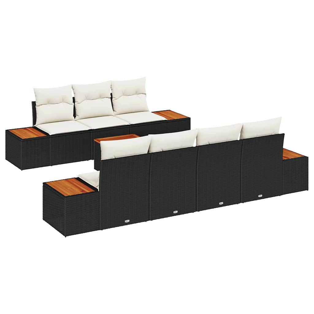 Gartensofa-set mit Kissen 8 pcs Schwarz Poly Rattan