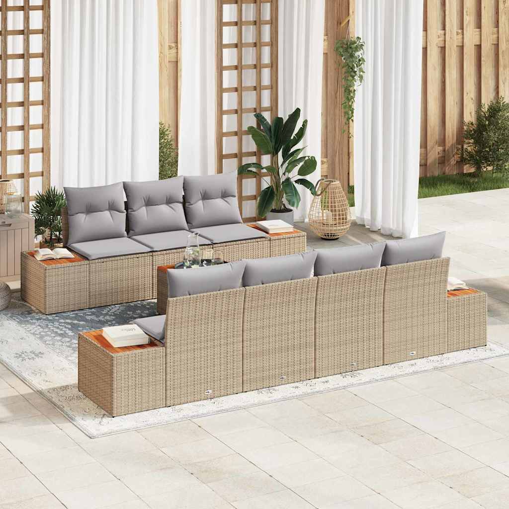 Gartensofa-set mit Kissen 8 pcs Beige Poly Rattan