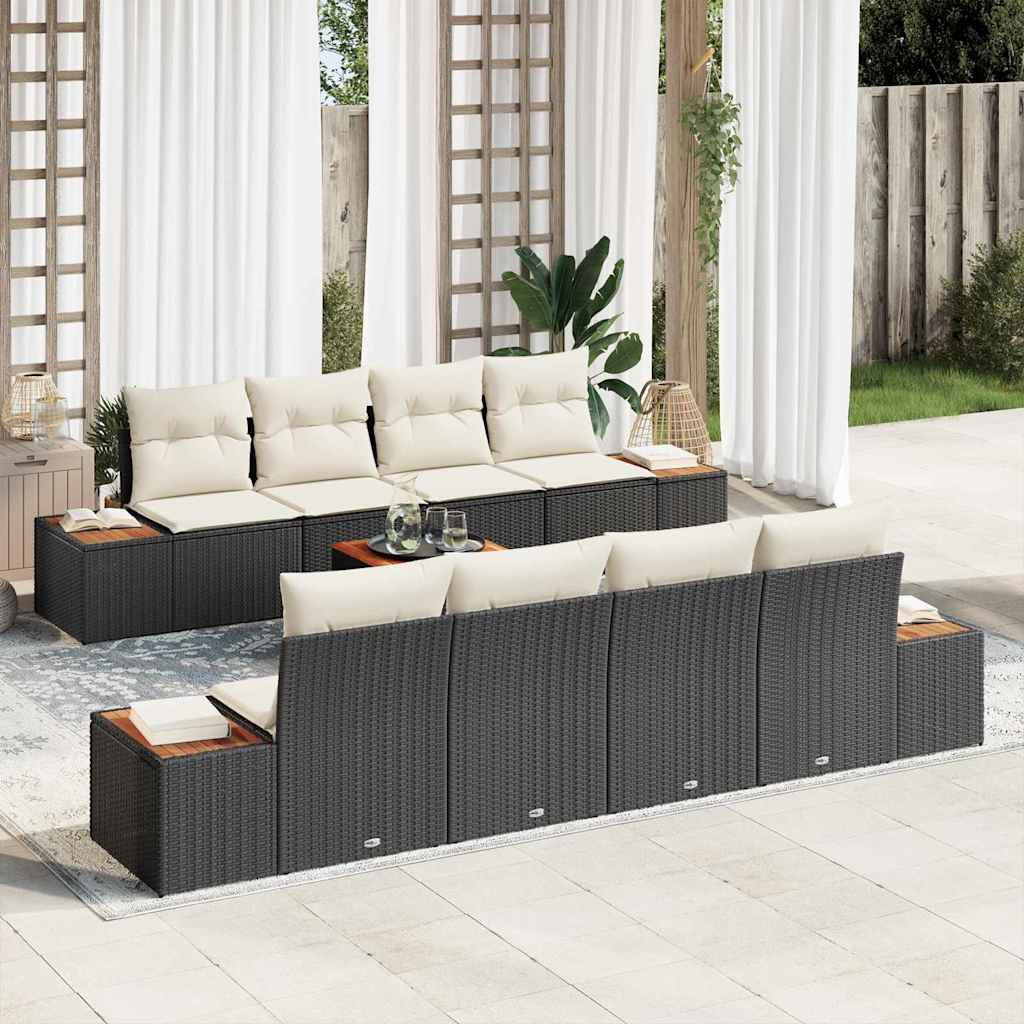 Gartensofa-set mit Kissen 9 pcs Schwarz Poly Rattan