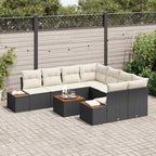 Gartensofa-set mit Kissen 9 pcs Schwarz Poly Rattan