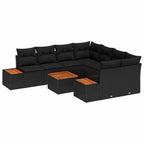 Gartensofa-set mit Kissen 9 pcs Schwarz Poly Rattan