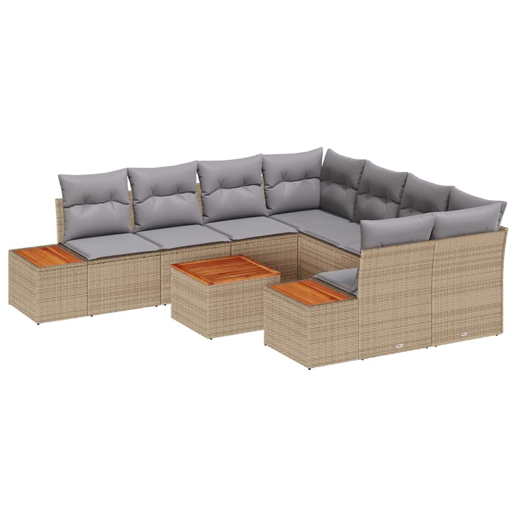 Gartensofa-set mit Kissen 9 pcs Beige Poly Rattan