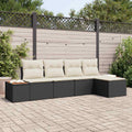 Gartensofa-set mit Kissen 5 pcs Schwarz Poly Rattan