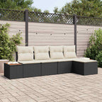 Gartensofa-set mit Kissen 5 pcs Schwarz Poly Rattan