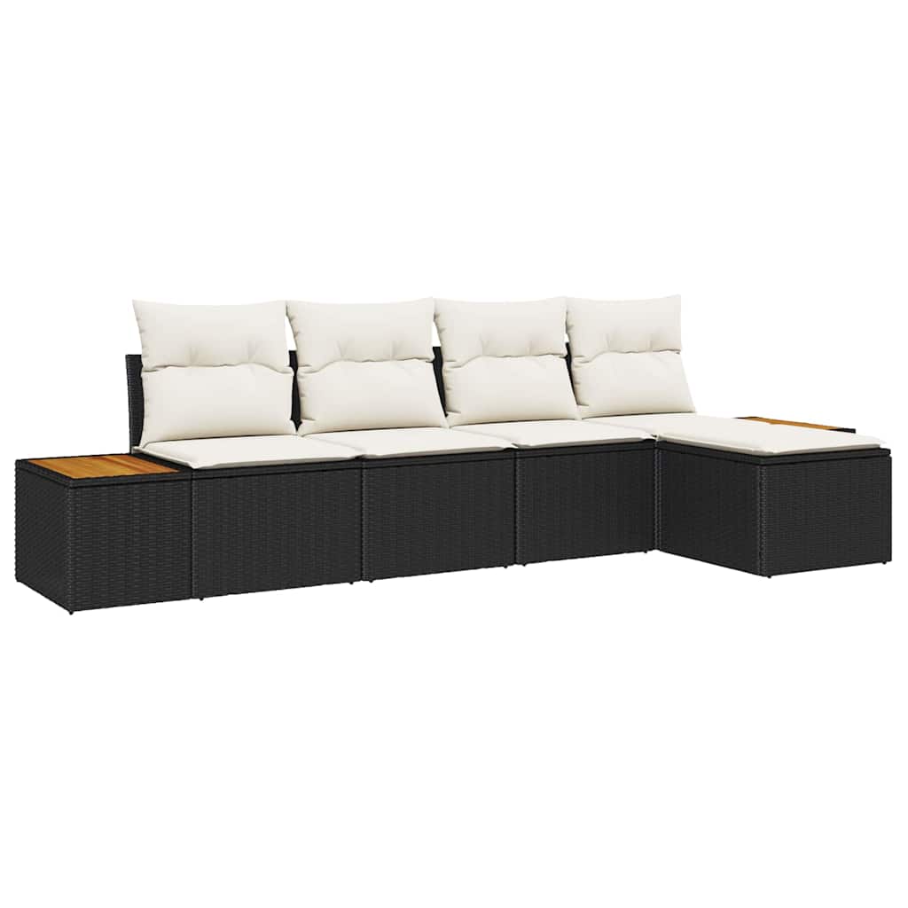 Gartensofa-set mit Kissen 5 pcs Schwarz Poly Rattan