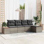 Gartensofa-set mit Kissen 5 pcs Grau Poly Rattan