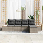 Gartensofa-set mit Kissen 5 pcs Grau Poly Rattan