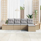 Gartensofa-set mit Kissen 5 pcs Beige Poly Rattan